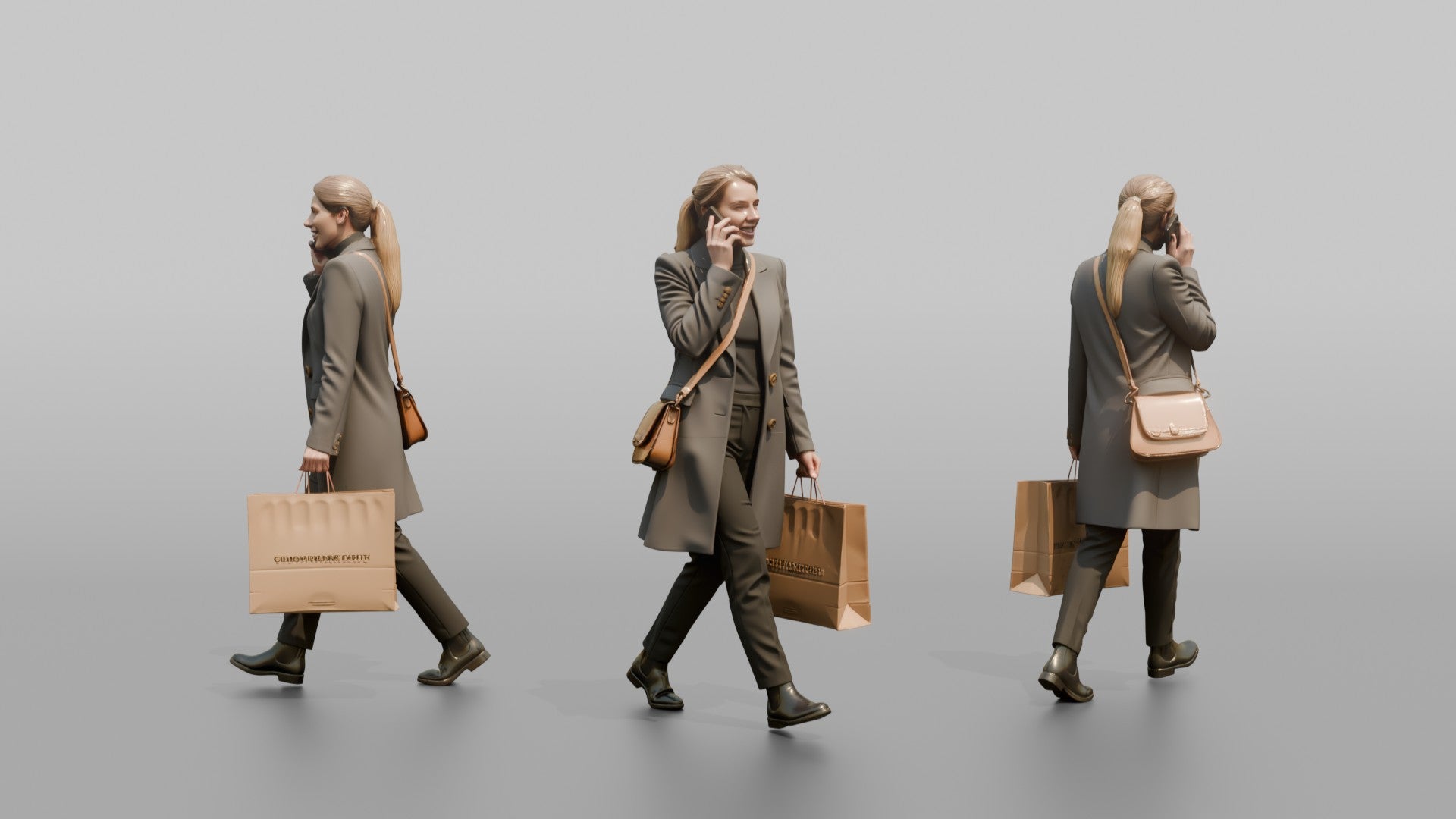 Dutch Woman Walking Briskly in a Wool Coat, Phone in Hand