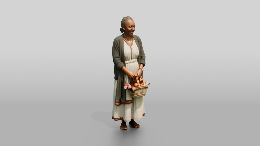 Elderly African Woman with a Woven Fruit Basket