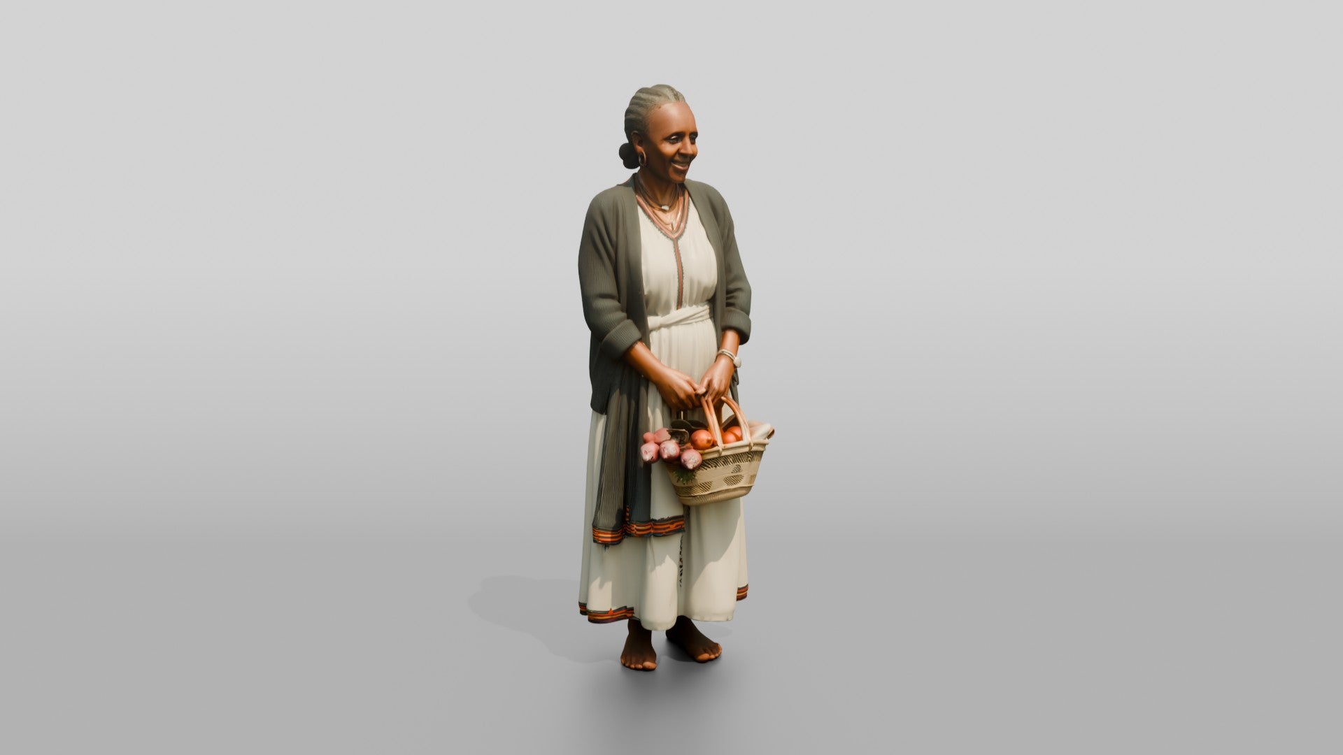 Elderly African Woman with a Woven Fruit Basket