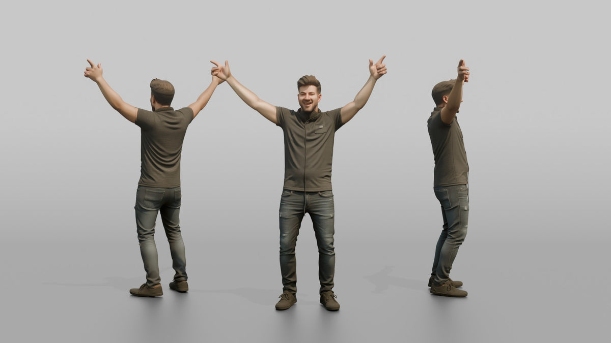 Club DJ Man Both Arms Raised, Hyping Up A Crowd - 3D character model, view 1