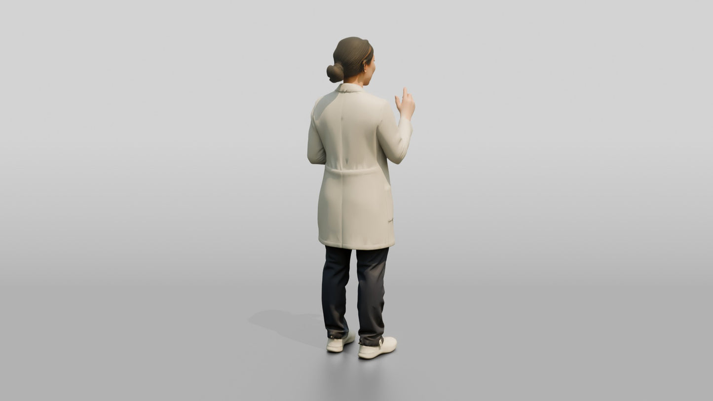 Young East Asian Woman Doctor with Hand Raised