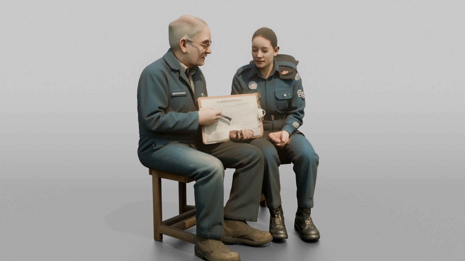 Engineer Explaining a Schematic to a Cadet