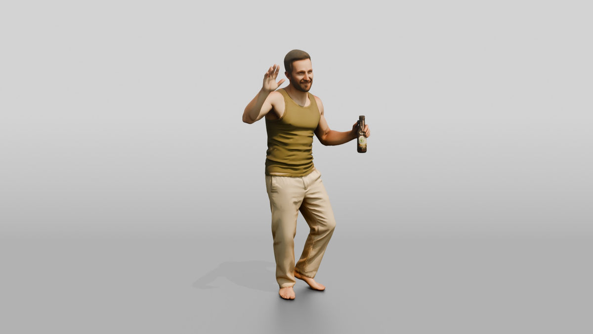 Man Waving with a Beer - 3D character model, view 1