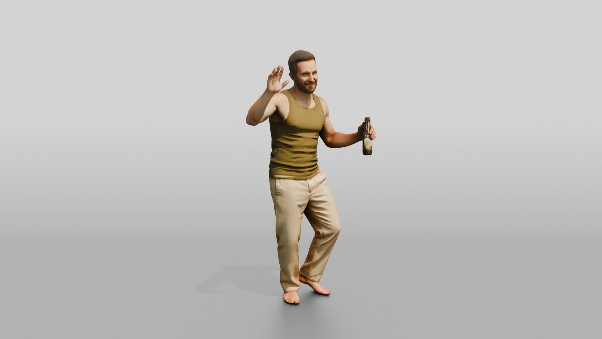 Man Waving with a Beer