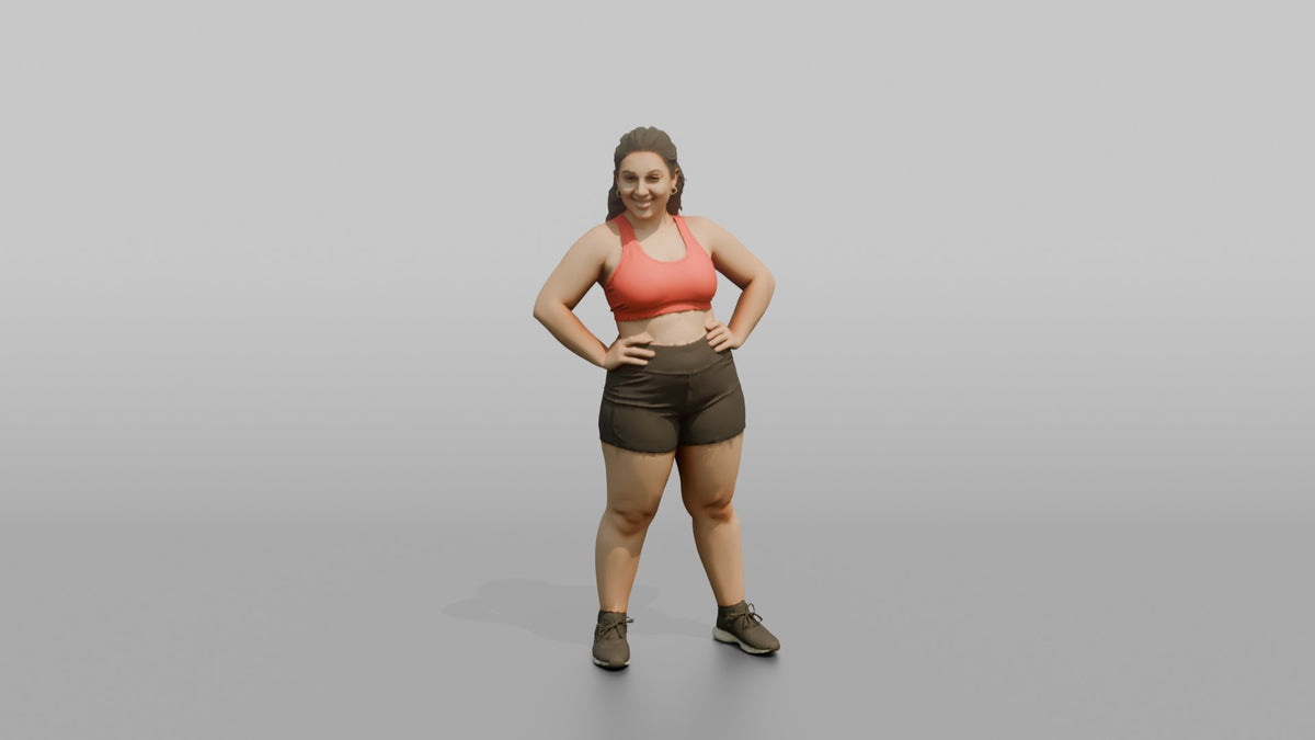 Physique Model Woman Leaning Back Slightly, Hands On Hips - 3D character model, view 5
