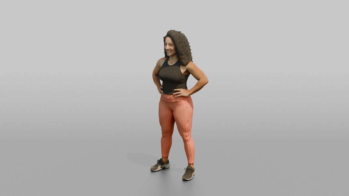 Physique Model Woman Standing With Hands On Hips, Chest Out, Confident Pose - 3D character model, view 4