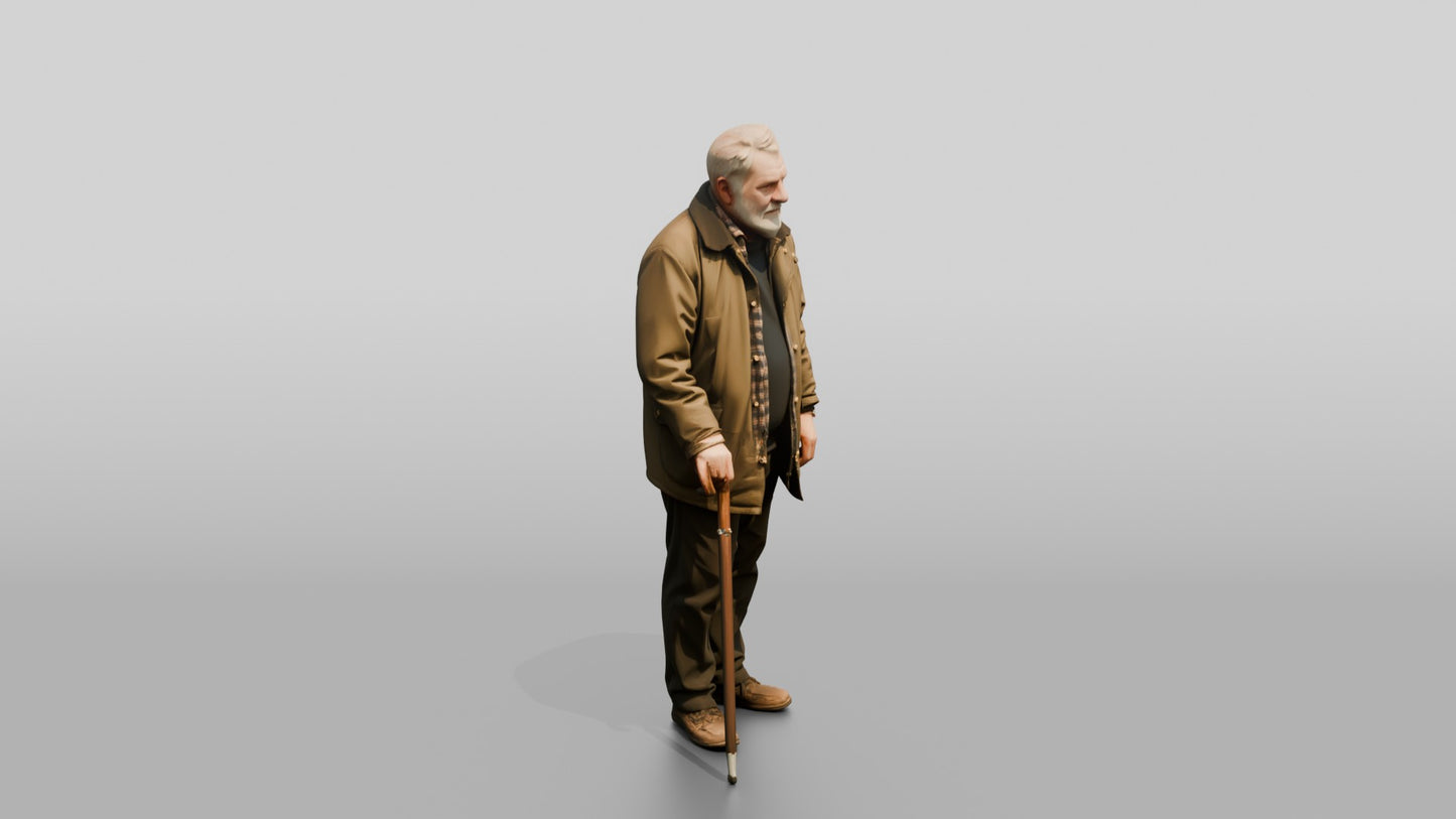 Elderly White Man Leaning on His Umbrella