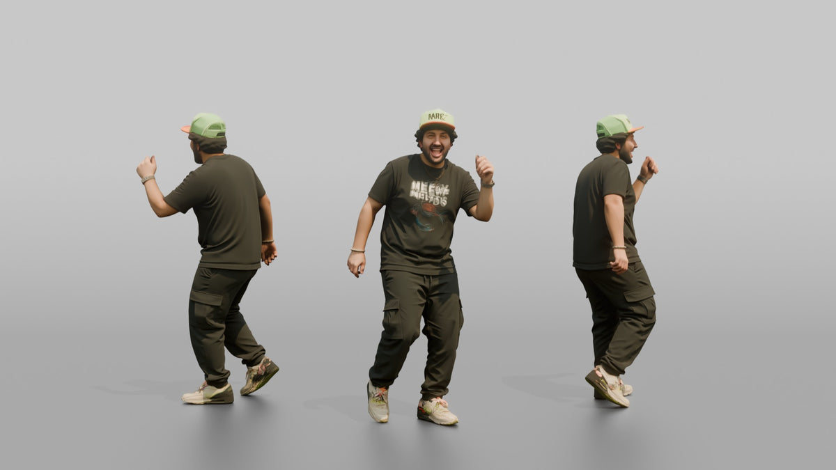 Patron Man Wearing A Bright Neon Cap Backwards, Energetic Pose - 3D character model, view 1