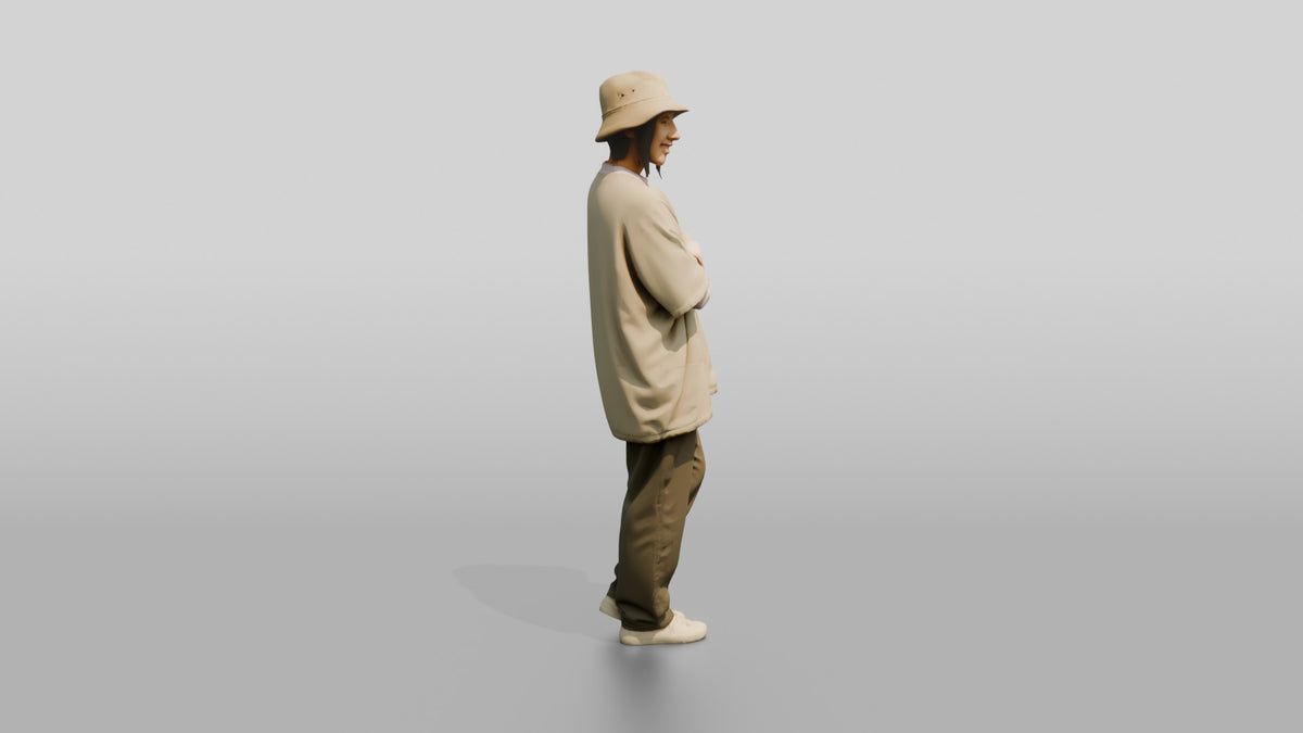 Woman Standing in Crossed-Arm Beach Pose - 3D character model, view 2