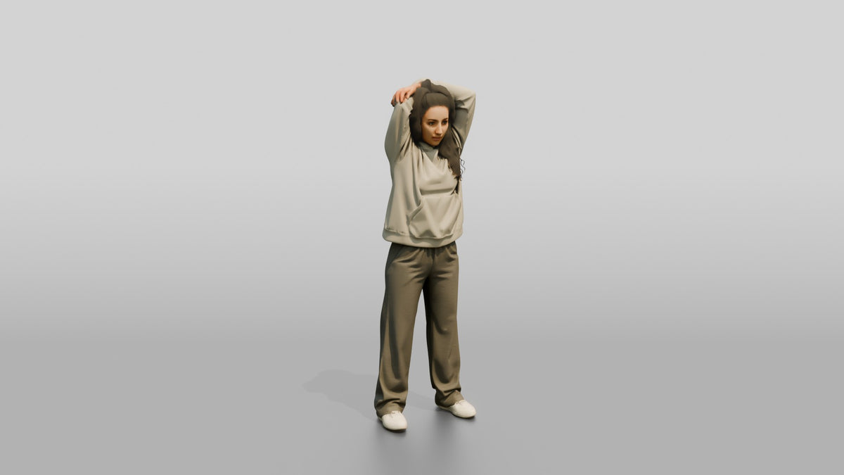 Woman Stretching Triceps Overhead - 3D character model, view 1