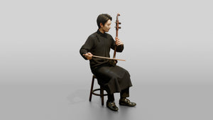 Erhu Player Bowing Traditional Instrument - 3D character model, view 1