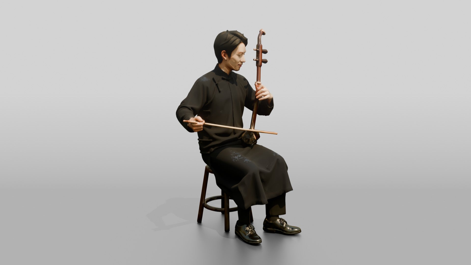 Erhu Player Bowing Traditional Instrument