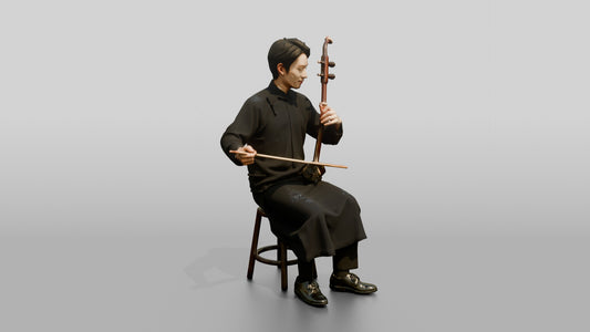 Erhu Player Bowing Traditional Instrument - 3D character model, view 1