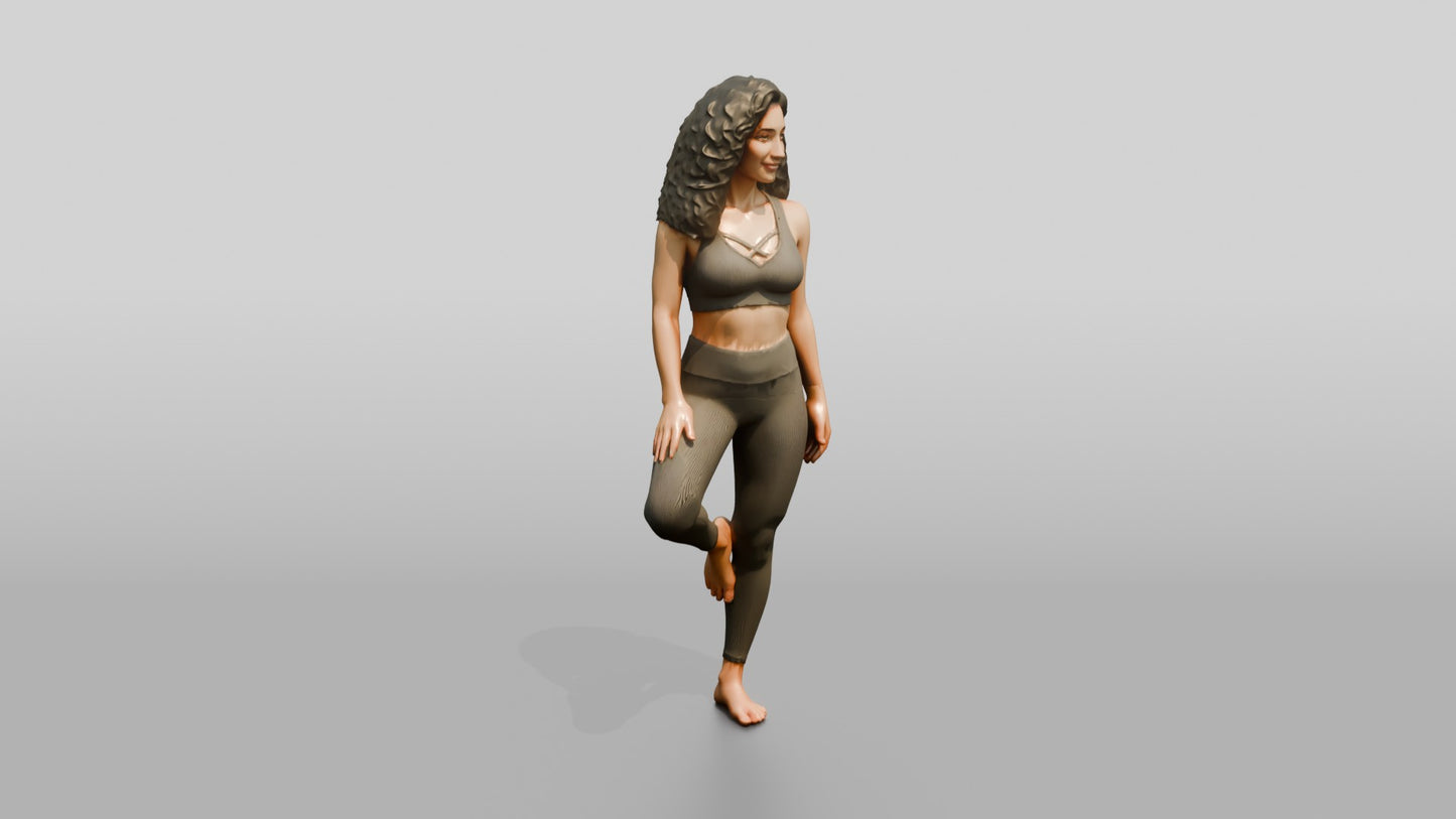 Curly-Haired Woman in Olive Activewear in Tree Pose