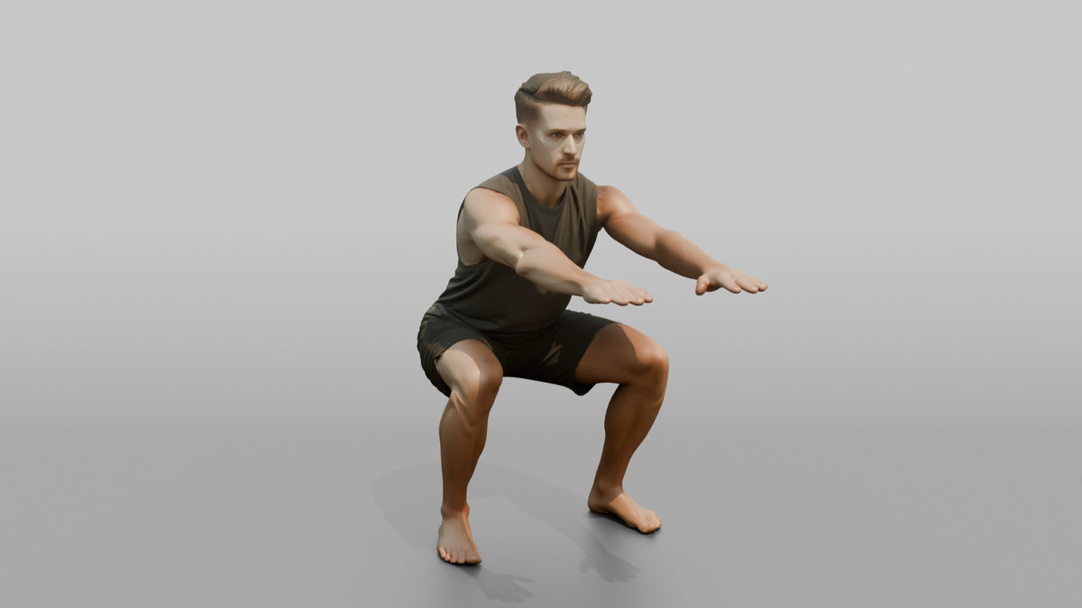 Fitness Influencer Man Holding A Deep Squat Position - 3D character model, view 5
