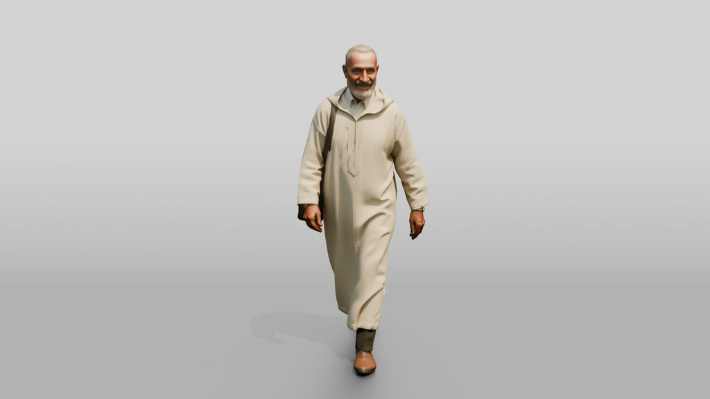 Elderly Tall Moroccan Man in Traditional Jalabiya