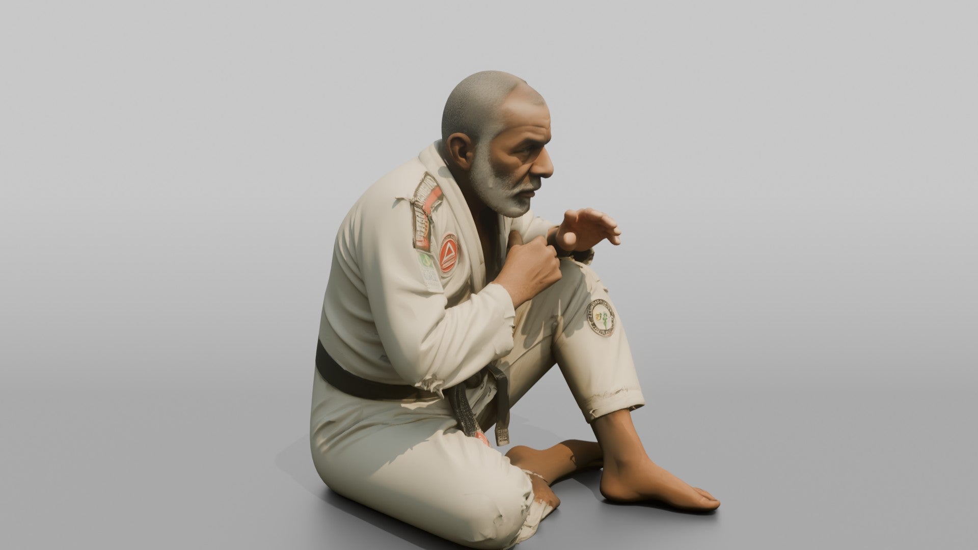 BJJ Fighter Crouched Open-guard Defensive Stance