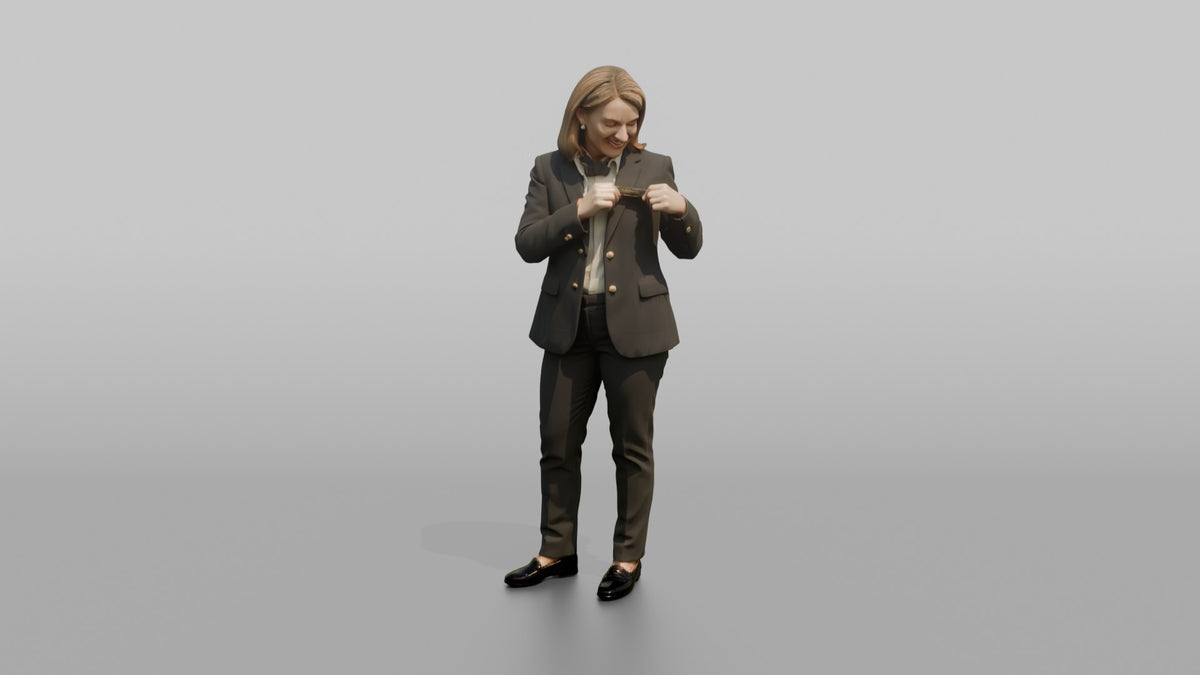 Host Woman Adjusting A Name Tag On Their Uniform - 3D character model, view 5