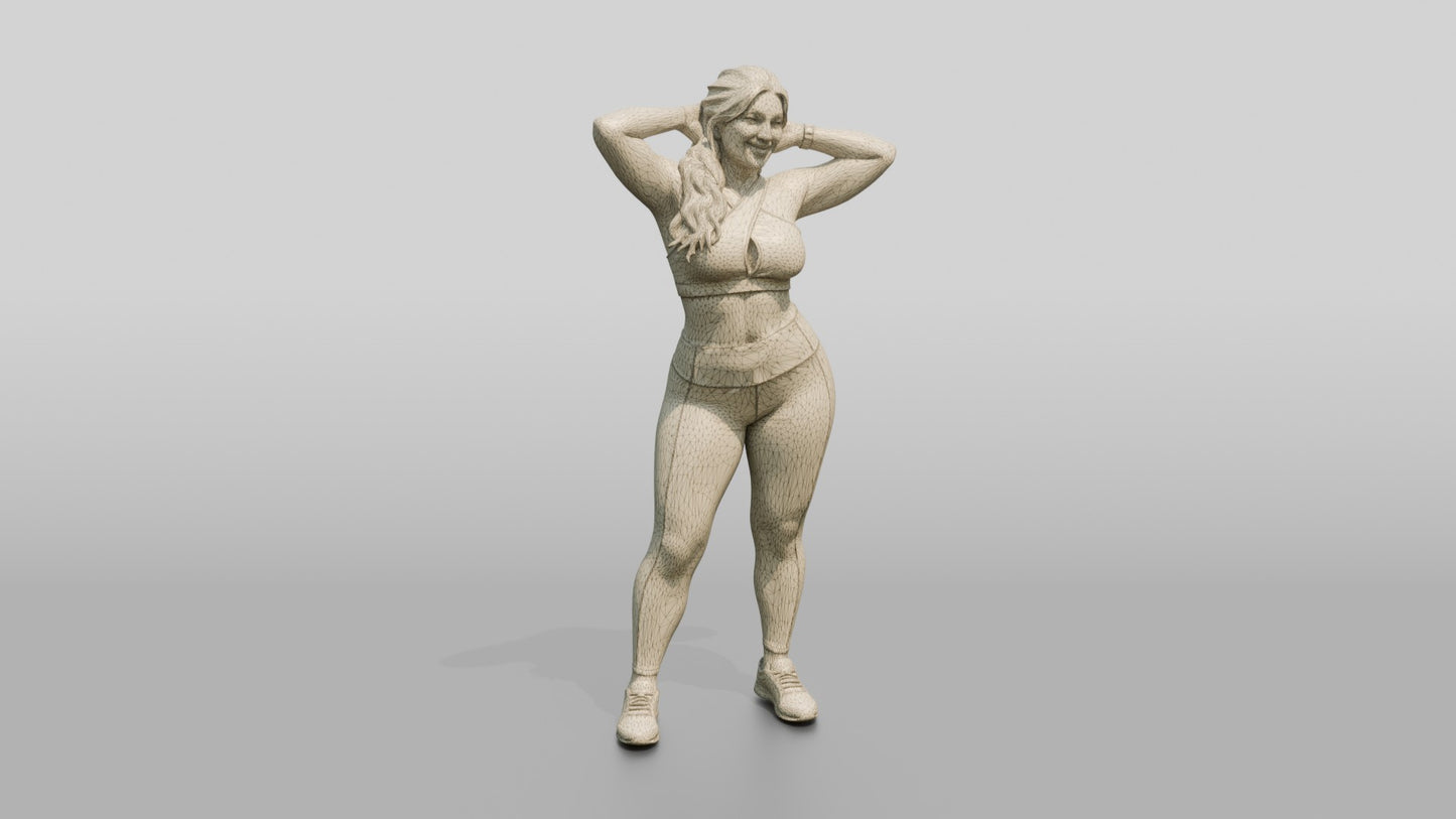 Curvy Woman in Grey Activewear with Arms Raised