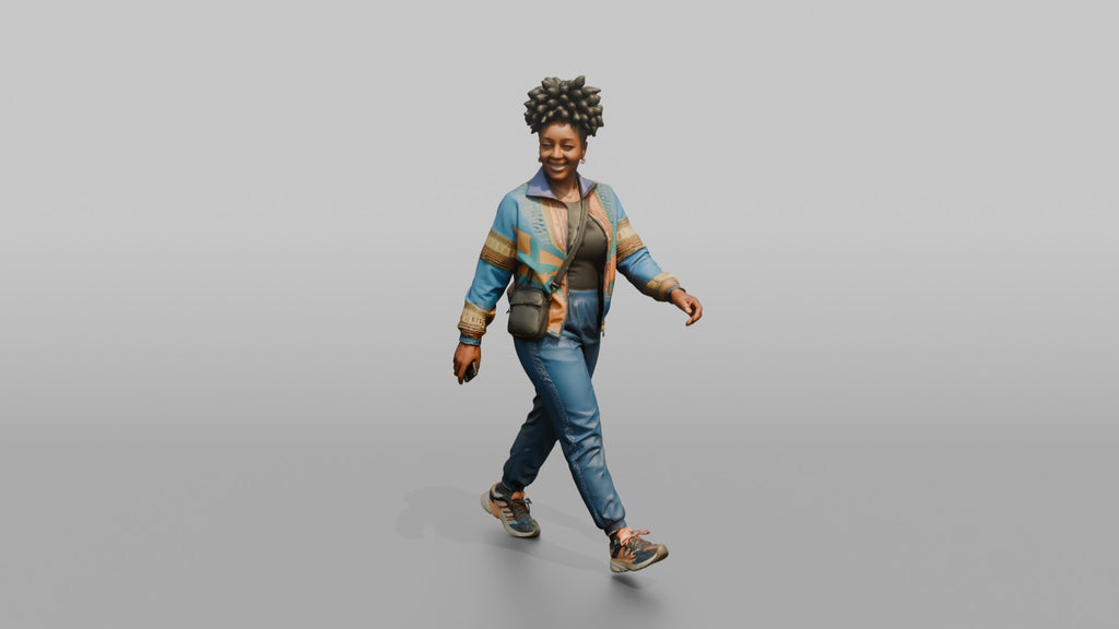 African Woman in Ankara Bomber Jacket Walking