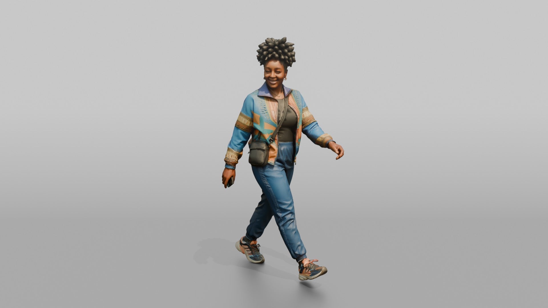 African Woman in Ankara Bomber Jacket Walking