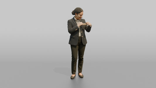 Concierge Woman Adjusting A Name Badge On Their Blazer - 3D character model