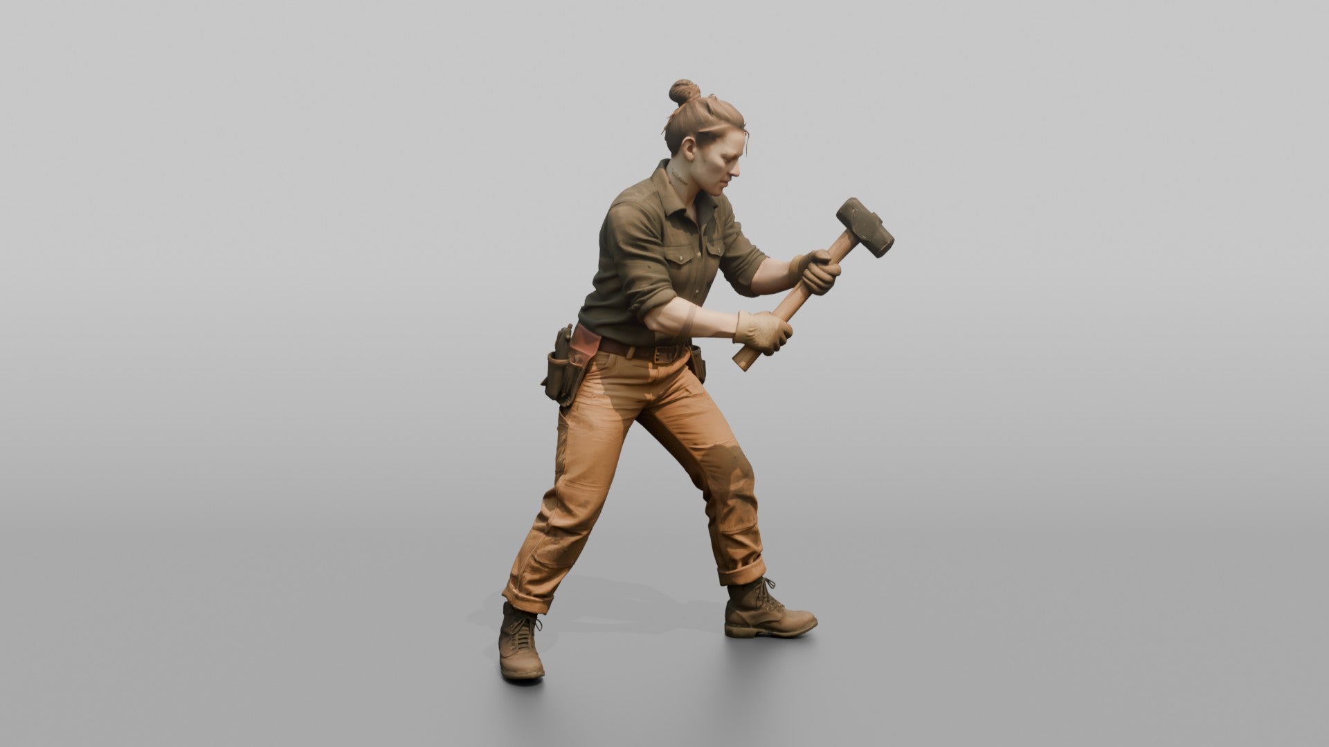 Farmer Repairing Wooden Post Fence Heavy
