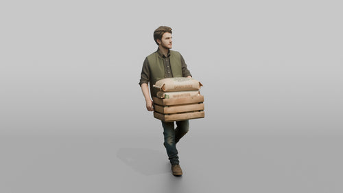 Farmer Carrying Crate Of Animal Feed Bags