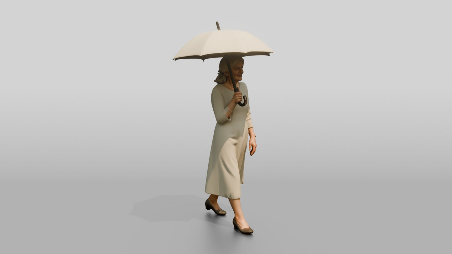 Elderly Slender Greek Woman Holding a Parasol