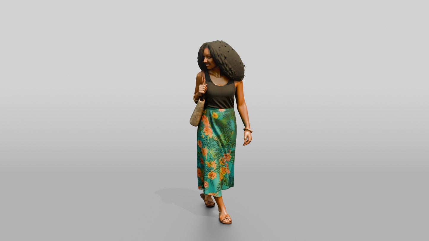 Afro-Latina Girl in Tropical-Print Skirt