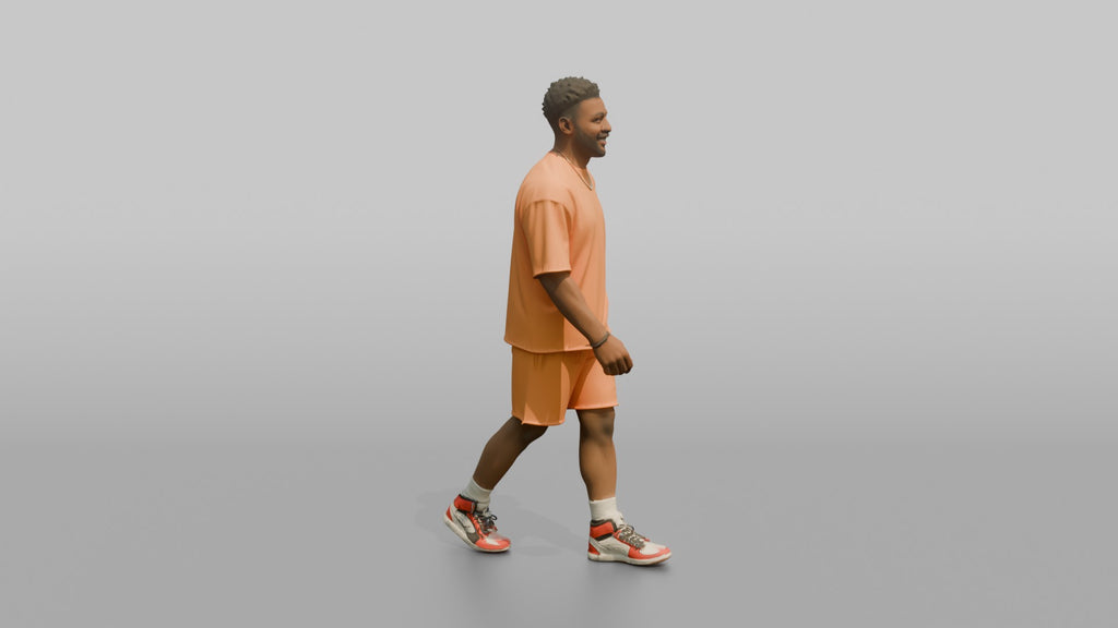 African Man in Coral Matching Set Walking