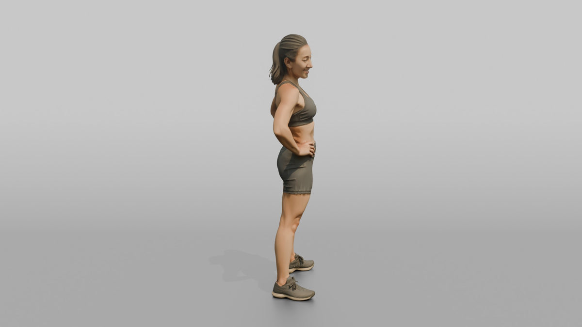 Physique Model Woman Leaning Back Slightly, Hands On Hips - 3D character model, view 2