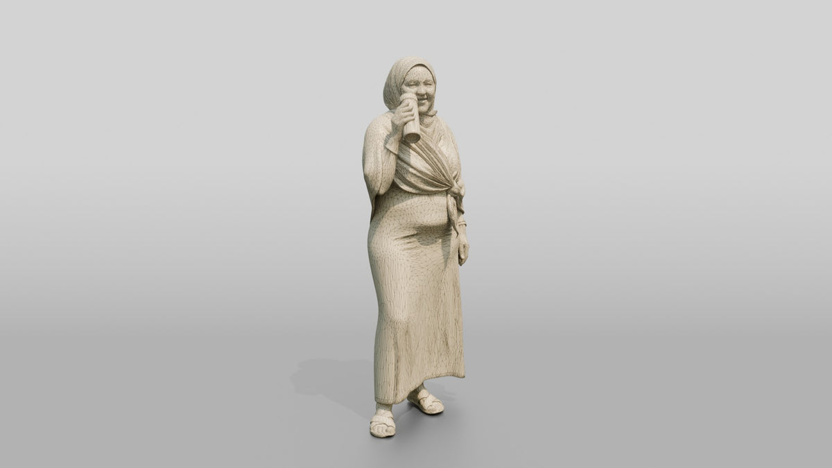 Curvy African Woman in a Headscarf Sipping Water - wireframe topology preview