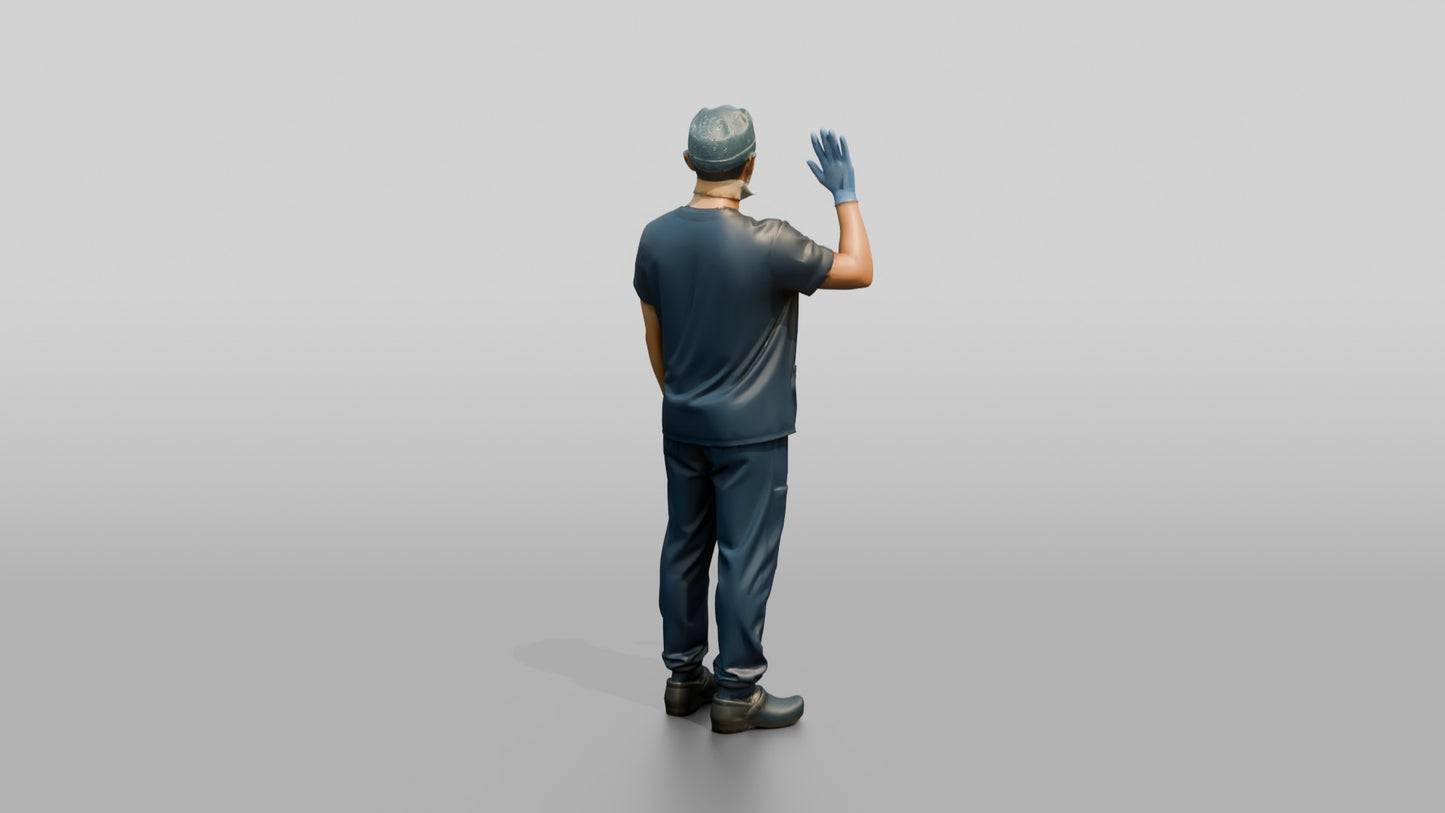 Young East Asian Man Doctor Waving