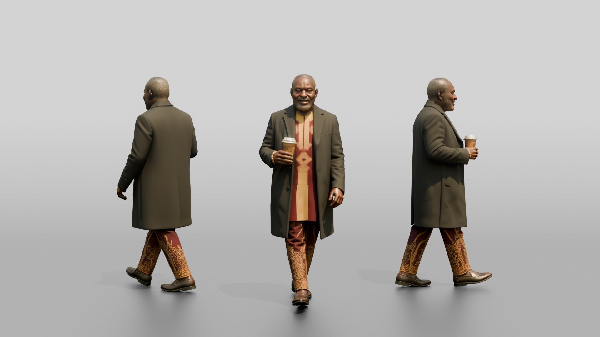 Elderly African Man in an Embroidered Agbada and Coat