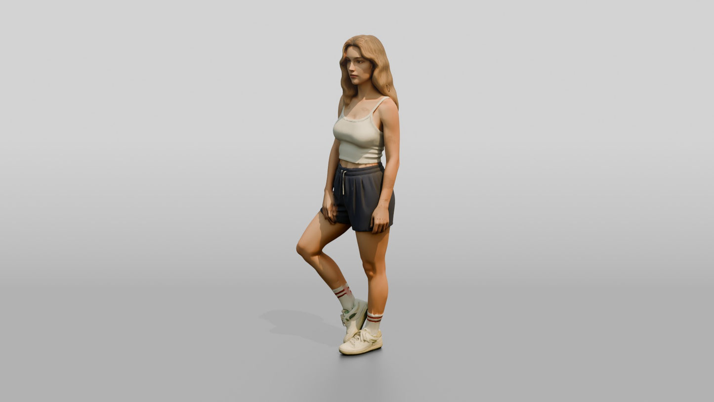 Blonde Woman Walking in Cream Tank Top and Shorts