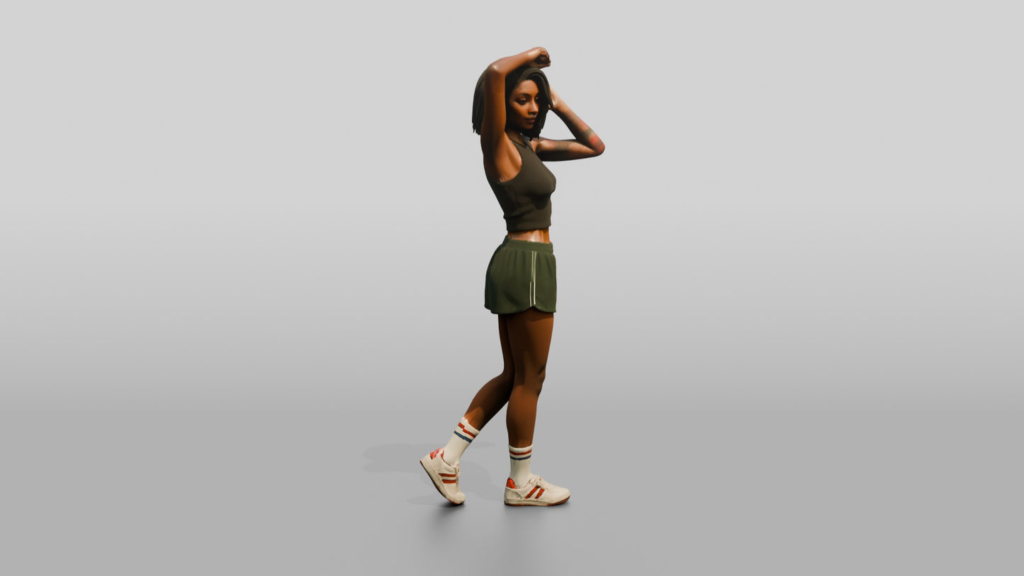 Woman Posing with Hands in Hair in Green Skort