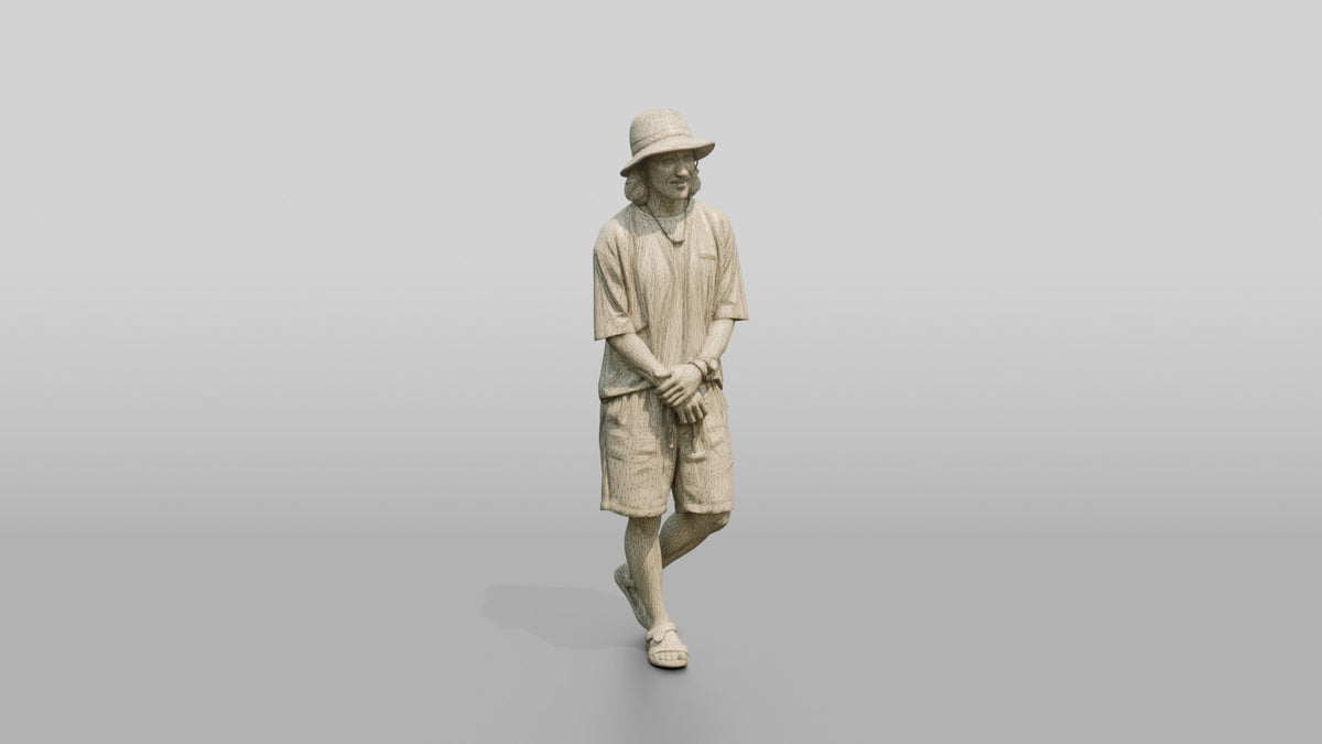 Man Leaning Back in Relaxed Surf Pose - wireframe topology preview