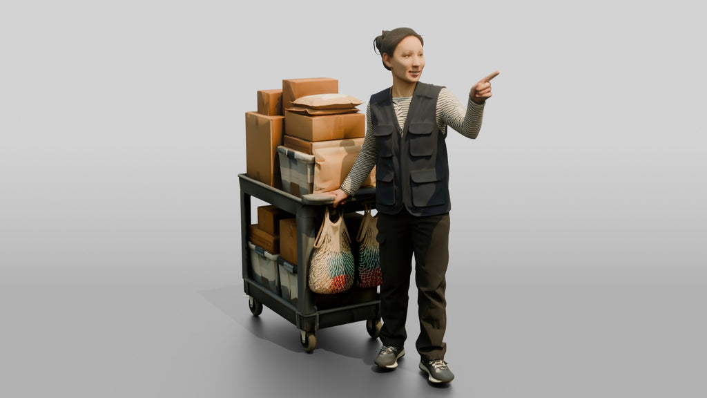 Woman with Parcel Hand Truck