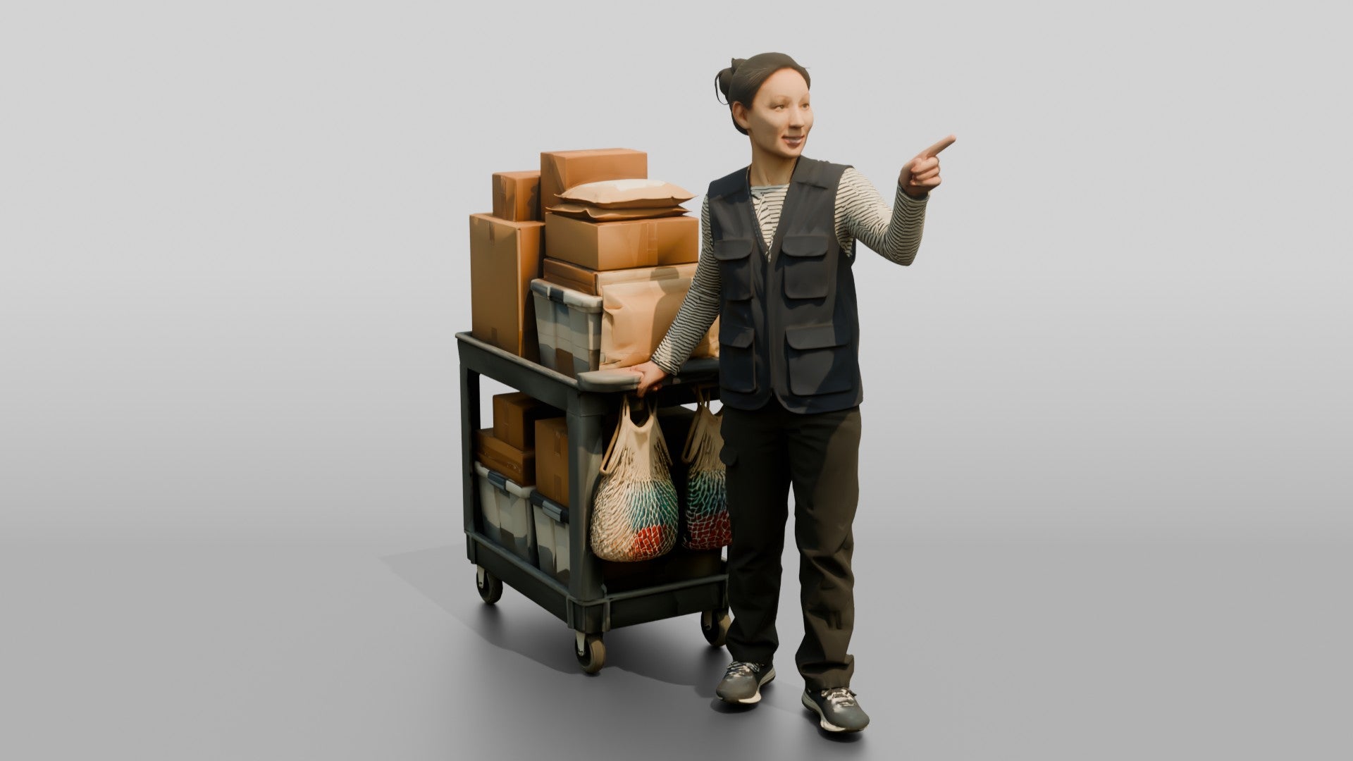 Woman with Parcel Hand Truck
