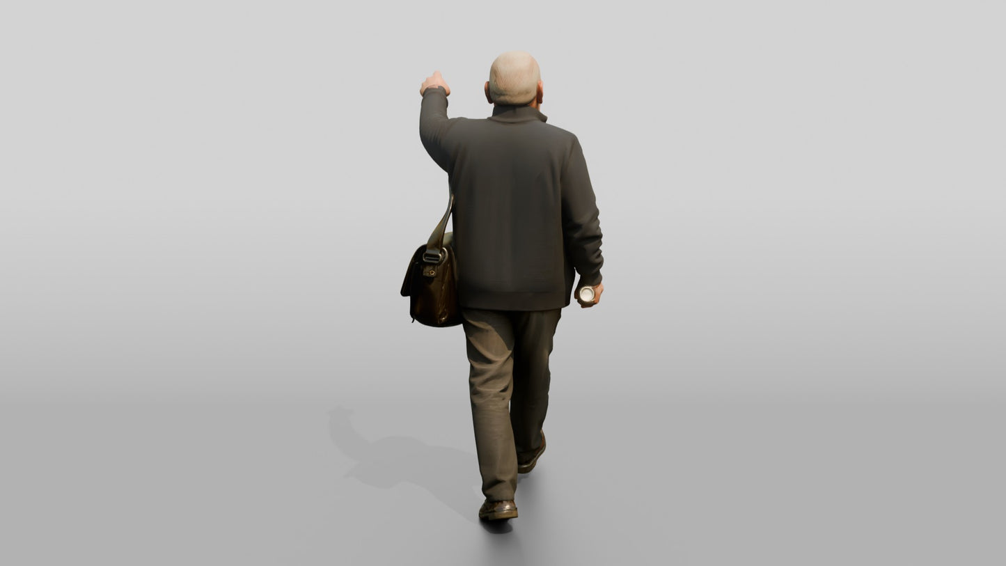 Elderly Man Pointing While Walking