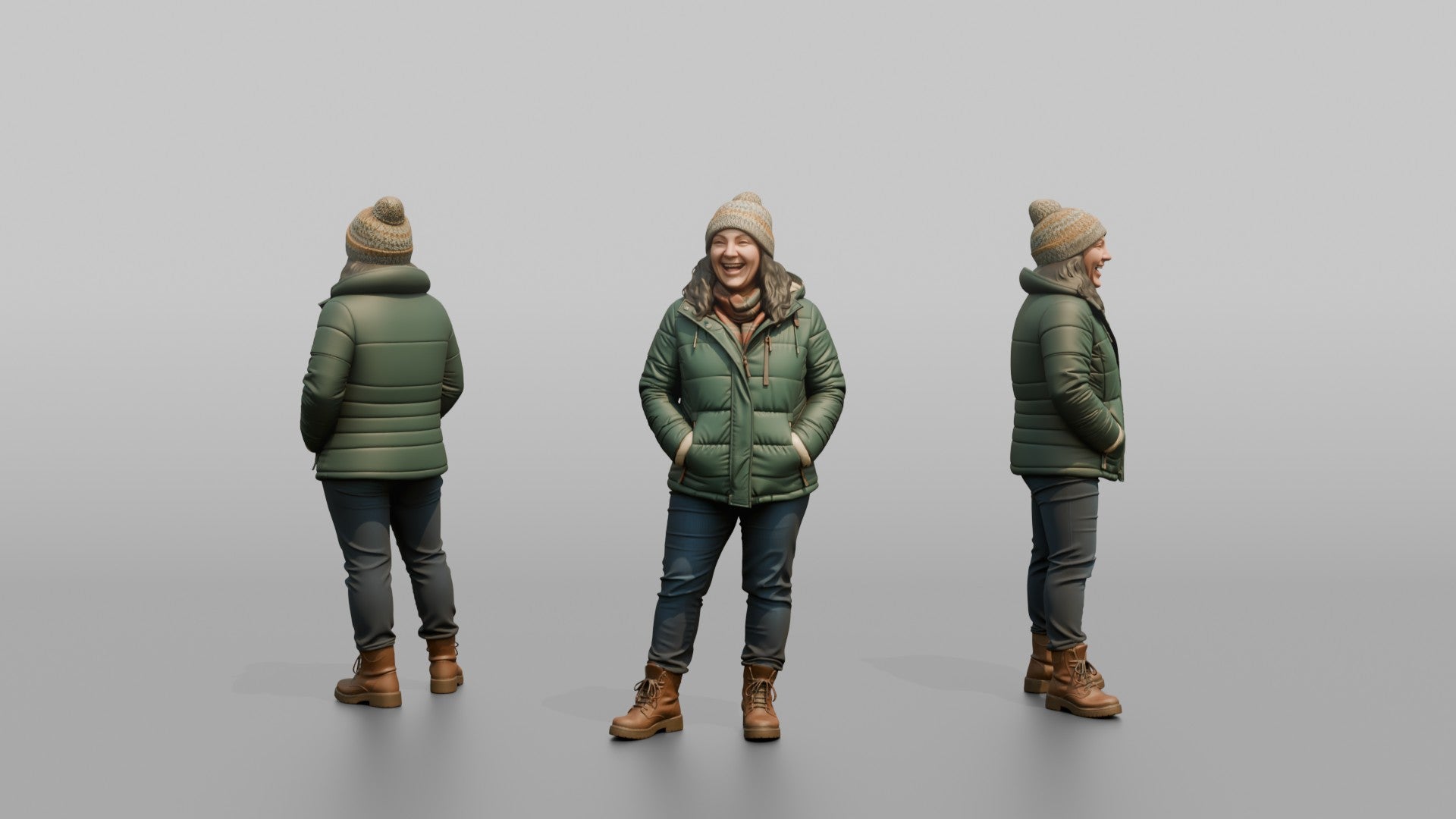 British Woman Laughing in a Puffer Jacket