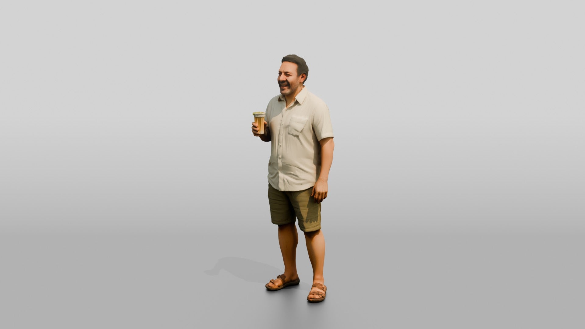 Stocky Egyptian Man Laughing with a Cold Drink