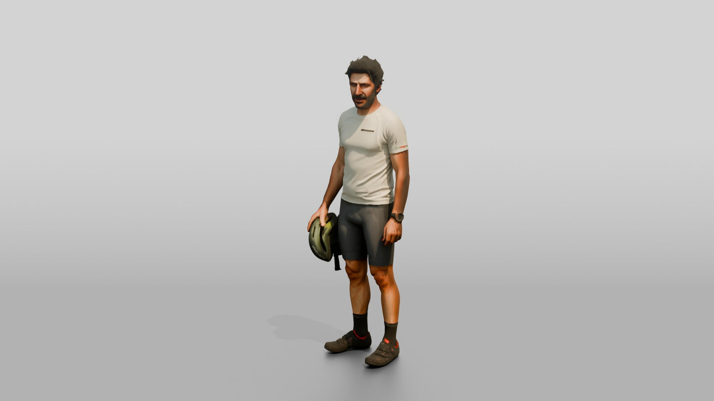 Tall Muscular Italian Man Holding a Bicycle Helmet