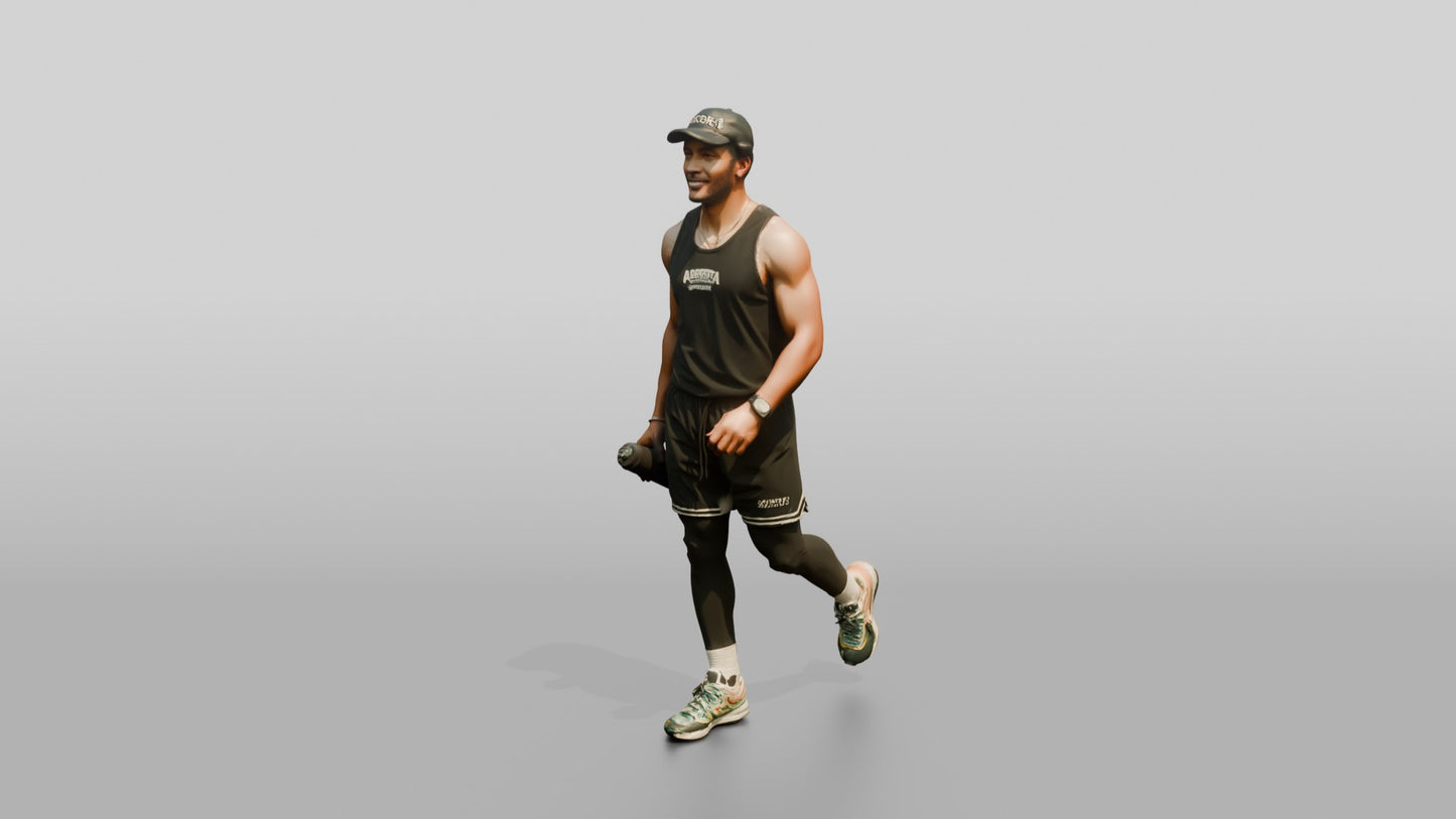 Multicultural Man Walking Dynamically in Athletic Tank Top