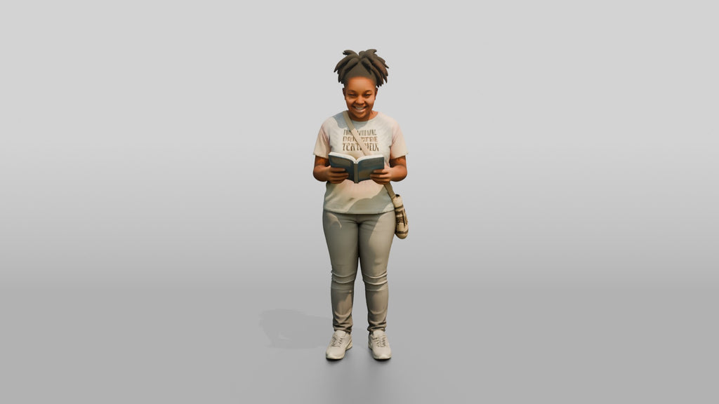 Plus-Size Black Woman with Dreadlocks Standing Reading a Book