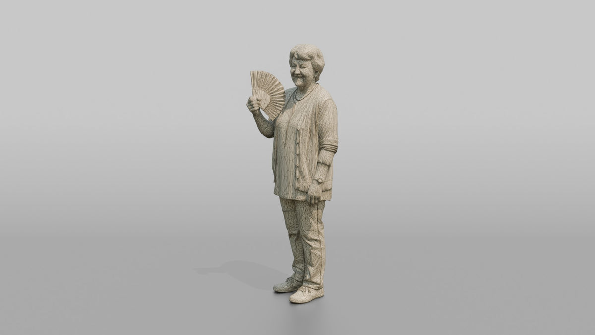 Grandmother Holding A Fan, Gently Fanning Herself - wireframe topology preview