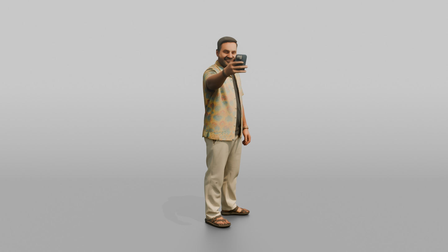Vacationer Wearing Bright Short Sleeve Shirt And Linen