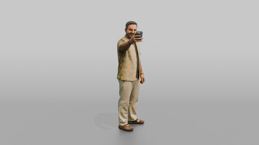 Vacationer Wearing Bright Short Sleeve Shirt And Linen - 3D character model, view 1