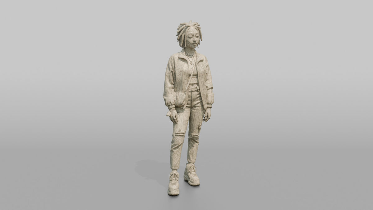 Patron Woman Wearing Platform Boots And A Bold Color-block Jacket - wireframe topology preview